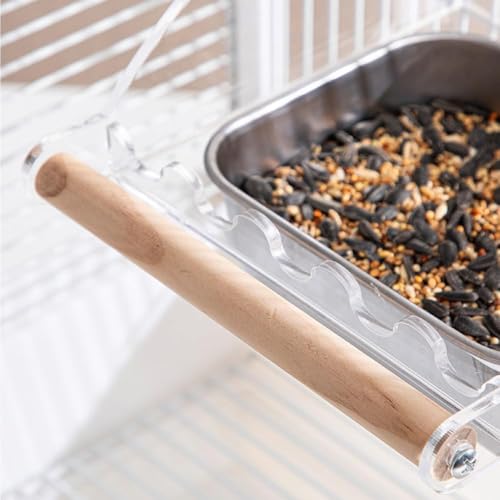 Bird Cage Seed Catcher Feeder with Perch Anti-Slip Stand, Parrot Food Bowl | for Medium Birds, Conures, Caiques, Small Cockatoos (L) - size: L