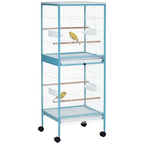 PawHut Large Bird Cage 1.7 ft. Width for Wingspan 55", Light Blue | Bird Aviary Indoor, Multi-Door Design, Fit for a Canary, Finch, Conure - color: Light Blue