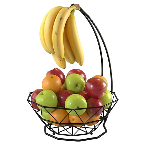 Fruit Basket with Banana Hanger, Fruit Bowl with Banana Holder, Fruit Bowl for Kitchen Counter used as Bread Basket, Vegetable Basket, Fruit Stand or Egg Holder with Bananatree - size: 1-Tier