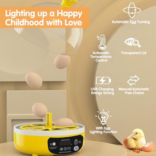 Tissting 4-Egg Mini Incubator with Transparent Lid | 7W Power & Humidity Control | Clear Viewing Window | Manual Egg Turning | for Chicken, Duck, Quail, Pigeon(Manual Turning) - color: 4 Eggs Manual Turning