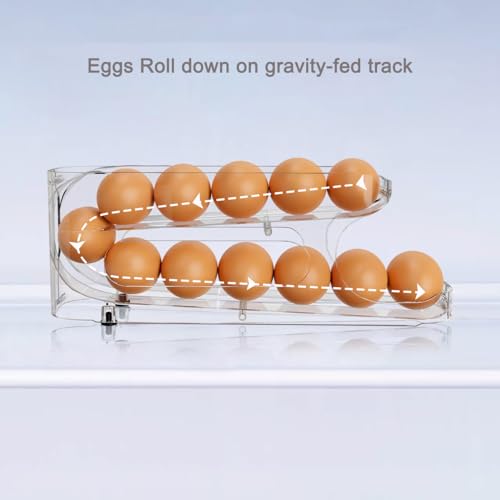Egg Holder for Fridge, FIFO Egg Roller for Eggs 12 Count, Clear | Auto Rolling Egg Storage Organizer Container, Dispenser for Refrigerator, Space Saving - size: 1 Pack