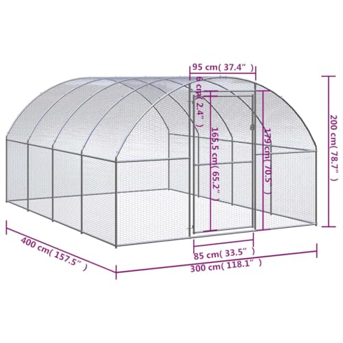 Galvanized Steel Chicken Coop 9.8x13.1x6.6 Ft | Wire Mesh Outdoor Enclosure, Easy to Clean, Spacious for Hens Ducks - size: 9.8' x 13.1' x 6.6' (W x D x H)