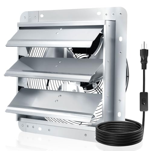 Shutter Exhaust Fan 1750 RPM,1088 CFM,14 inch Louvered Exhaust Fan with ON/OFF Switch, Attic Ventilator Fan for Greenhouse, Garage, Barn, Shed,Chicken Coops Ventilation Fans - color: With ON/OFF Power Cord, size: 14inch