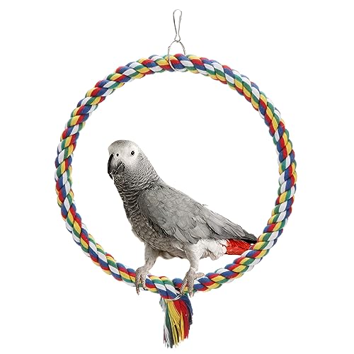 Wontee Bird Swing Colorful Rope Perch Climbing Toy for Parrots (M 10.4inch) | Soft cotton rope, colorful, supports balance, encourages climbing & swinging, for budgie/parakeet/cockatiel/conure - size: Medium (10.4 inch)