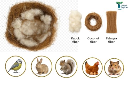 Natural Bird Nesting Material 2.1 oz – Coconut Fiber, Kapok Cotton & Palmyra Fiber Blend for Wild Birds, Finches, Canaries, Parrots, Hamsters & Small Pets, Nesting Bedding