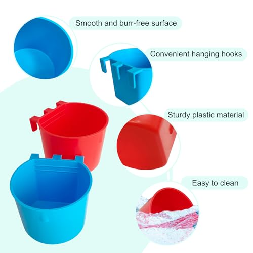10 Pcs Cage Cups Birds Feeders Bowl Chicken Feeding Watering Dish Hanging Wire Cages Box Coop Cups for Pet Parrot Parakeet Gamefowl Poultry Pigeon and Quail（Blue and Red） - size: 10 pcs