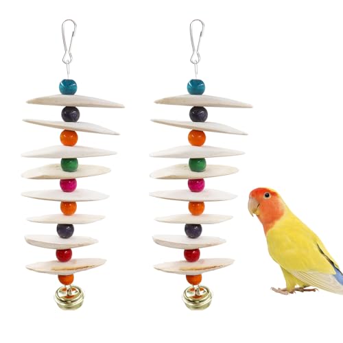 2 Pack Bird Toys with Cuttlebone, Parakeet Toys, Bird Beak Grinding Stone, Cage Accessories for Parakeets, Cuttlefish Bone for Budgies, Cockatiels, Lovebirds, Green Cheeks, Small to Medium Birds - size: Large