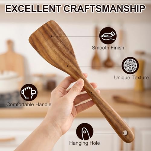 Non Toxic Wooden Spatula for Cooking Utensil Set Acacia Wood Spatula Set | 4 Pack Bamboo Cooking Spoon Flat Slotted Turner Spatulas for Kitchen Use Cast Iron Scraper Spurtle Thin Egg Flipper Spatula - color: 4Pcs-Spatula