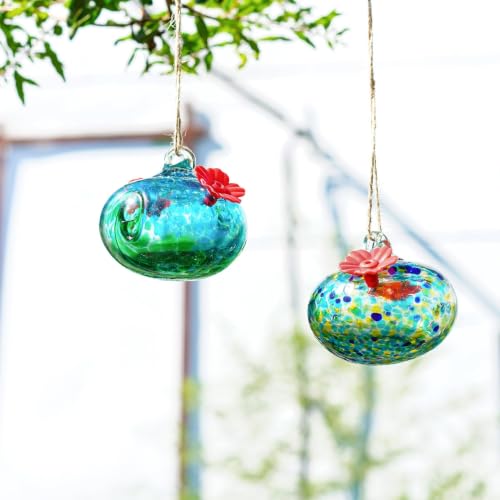 2pcs Small Glass Hummingbird Feeder for Outdoors with 2 Flower Feeding Port - color: Color-4