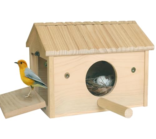 HiCaptain Bird Nesting Box Wooden Cockatiel Breeding Nest for Cages, Large Parakeet Nest Box Lovebird House Budgie Breeding Box (Wood)
