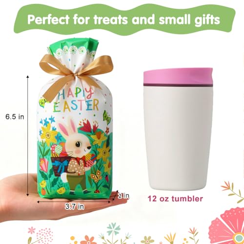 JOINDO 50 PCS Easter Bags, 6" x 9" Easter Goodie bags fit Treats and Small Gifts, Ribbon Drawstring Fast Packaging & Easy Use, Stand up Bottom, Opaque, 3 Patterns - color: Pattern 1