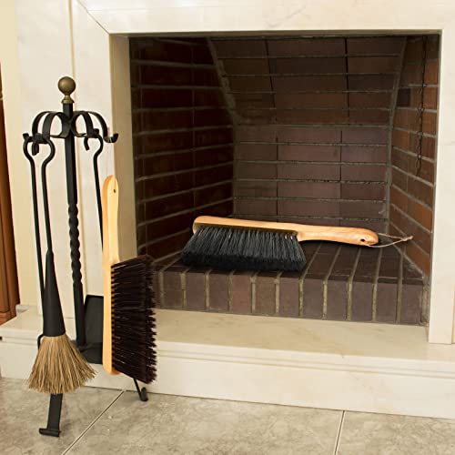 Patelai 2 Pcs Wooden Bench Brushes Fireplace Brush, Gray, Brown | Hand Broom, Natural Fiber Long Wood Handle Bench, Soft Bristles Dust Brush for Hearth Tidy Car Home Workshop Woodworking - color: Gray, Brown