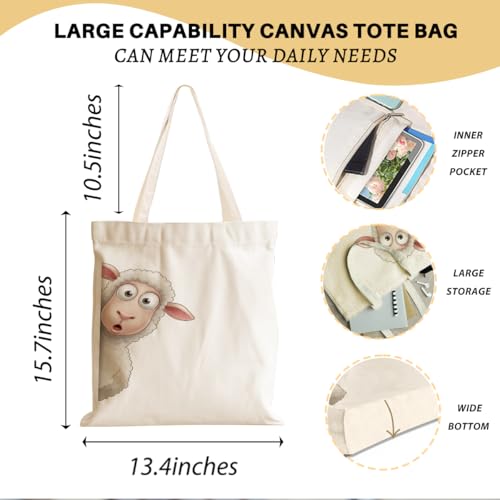 Cartoon Canvas Tote Bag, Gifts for Women Men Birthday Christmas Reusable Tote Shoulder Bag for Grocery Shopping 01 - color: Sheep 483