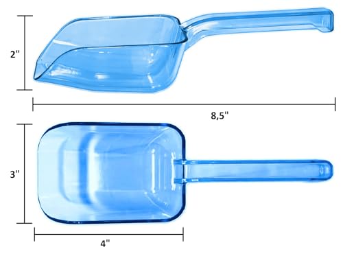 2-Pack Plastic Ice Scoop for Freezer, 8 oz Each, Clear Blue Ice Scoops | Two 8 oz small plastic ice scoops, each with a grip handle, for ice machines, ice makers, freezer bins and ice buckets