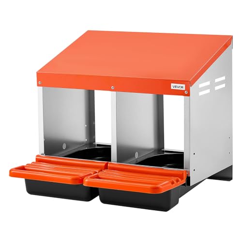 VEVOR Chicken Nesting Boxes, 2 Compartments, Easy Egg Collection, Wall Mount, Easy to Assemble, Galvanized Steel and High-Strength Plastic, Roll Away Nesting Boxes for Chickens Laying Eggs, Orange - size: 21.1"L x 20.7"W x 18.7"H