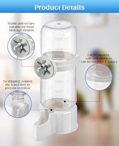 2 PCS Automatic Bird Cage Water Dispenser, Parakeet Parrot Feeder Hanging Drinking