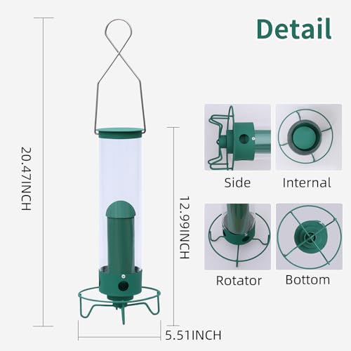 Metal Outdoor Hanging Bird Squirrel Proof Feeder, Equipped with Anti Squirrel Rotating Perch Ring Device, of Tube Bird Feeders On Garden Terraces