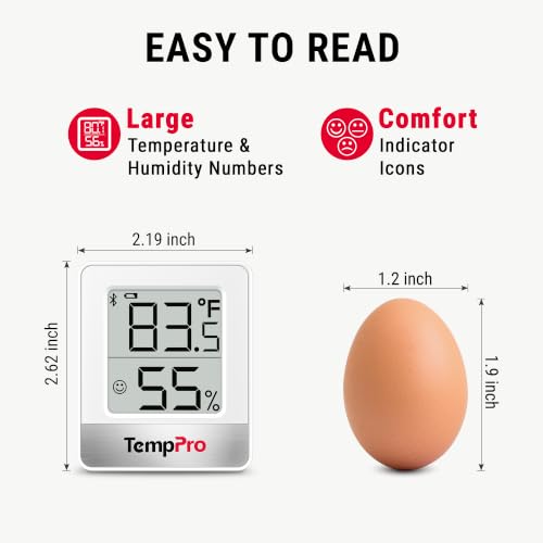 TempPro TempAir 260FT Bluetooth Indoor Thermometer Hygrometer | Indoor Temperature and Humidity Monitor with App Alerts for Bedroom, Greenhouse, Nursery & Cellar, 2-Year Data Export - style: 1 Battery