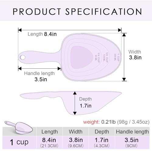 Melamine Pet Food Measuring Scoop, 1 Cup 1/2 Cup 1/4 Cup with Clear Measurement Lines for Dog, Cat, Bird, and Rabbit, Durable, Ergonomic Handle, Dishwasher safe-Purple - color: Purple