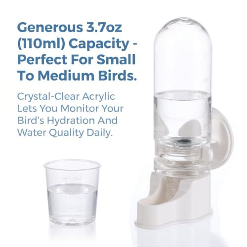 2 Pcs Automatic Bird Water Dispenser Hanging for Cage, Bird Water Feeder for Cage, Parakeet Waters Dispenser No Mess Suspended Design, Automatic Watering Device for Small Birds White
