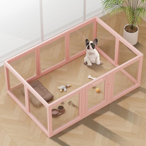 Clear Acrylic Dog Playpen Indoor, Puppy Cat Small Pet Play Pen, Pet Cat Playpen for Rabbits, Dog Fence Crate Kennel Whelping Cage (Pink, 10 Panel) - color: Pink, size: 24"H