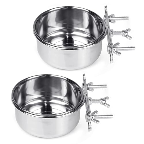 Tfwadmx 2 Pcs Bird Feeding Dish Cups,Parrot Food Bowl Clamp Holder Coop Cup Bird Cage Water Bowl for Parakeet African Greys Conure Cockatiels Lovebird Budgie Chinchilla