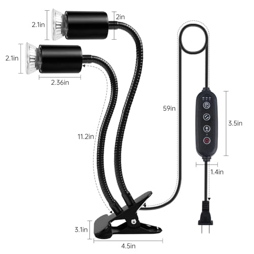 LUCKY HERP Reptile Heat Lamp, Dual Head UVA UVB Reptile Light with Cycle Timer, 360°Rotatable Dimmable Aquarium Turtle Tank Basking Light with 4 Bulbs (2PCS 25W and 2PCS 50W) - size: 25+50