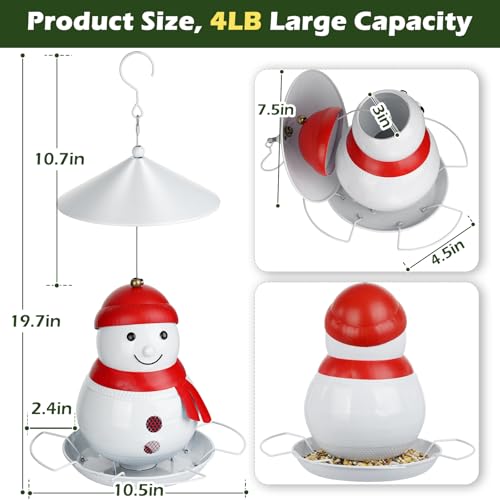 Bird Feeder for Outdoor, Metal Wild Birdfeeder with Squirrel Proof Baffle | Heavy Duty, 3LB Large Capacity, 4 Perches, Cute Snowman Shaped, For Garden Yard Outside Decoration - color: Snowman, 3 lbs