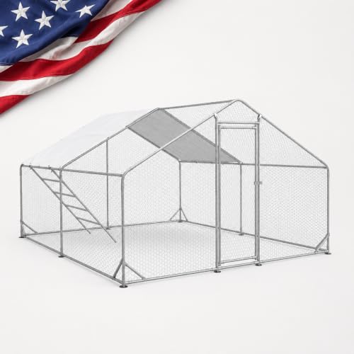 Efficraft 2-Room Chicken Coop, 9.8 x 9.8 x 6.5 ft, Waterproof Cover | 9.8 x 9.8 x 6.5 ft 2-room walk-in run with galvanized frame, PVC-coated mesh, lockable door, and waterproof cover. - size: 118.0"L x 118.0"W x 80.0"H