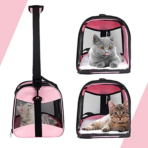 Cat Carrying Case - Pet Carrier Airline Approved, Protable and Breathable Pet Travel Carrier Removable Fleece Pad, Collapsible Cat Carrier Dog Carrier for Medium Cats Small Cats Dogs (Medium, Pink) - color: pink, size: 17.0"L x 11.0"W x 11.0"H