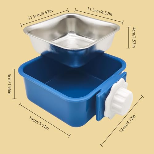 Pet Hanging Bowl for Crates, 2 in 1 Small Dog Puppy Bowl Removable Stainless Rabbit Cat Feeder Food Water Bowls for Puppy Cat Bird Rabbit Hamster Guinea Pig Ferret Small Animals - color: Blue