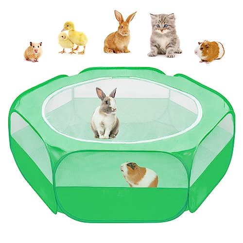 Amakunft Small Animal Pop-Up Playpen with Mesh Cover, 47'' x 23.6'' x 15'' Chicken Brooder Box, Play Pen Indoor Outdoor for Guinea Pigs, Bunny, Rabbits, Kittens - color: Green