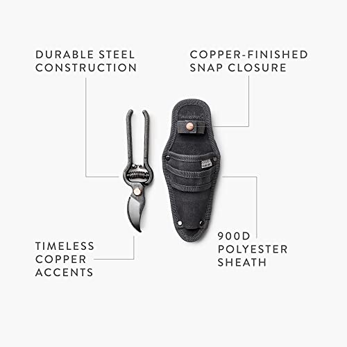 Barebones Pruner & Sheath - Vintage Inspired Japanese Design Pruners for Gardening - Multipurpose Pruning Shears with Canvas Sheath - Gardening Tools Made with Durable Steel
