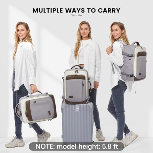 LOVEVOOK Travel Backpack for Women, 40L Carry On Backpack with 3 Packing Cubes,TSA Personal Item Travel Bag Airline Approved, Water Resistant Weekender Overnight Luggage Daypack, Fits 17 Inch Laptop - color: H-grey-beige-hkaki, size: Large - 17.3 Inch - 4