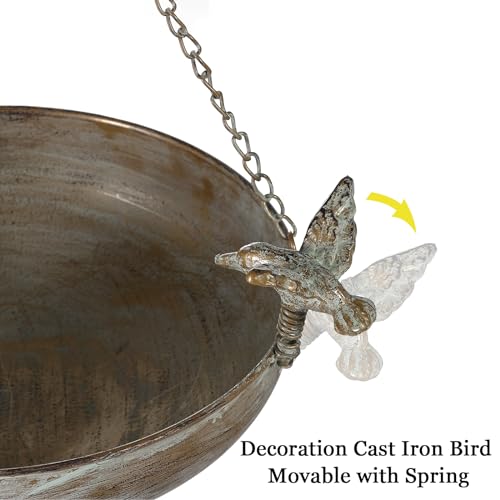 Hanging Bird Bath Feeder for Outdoor, 23" H Metal Birdbath | with Cast Iron Bird Decor, Vintage Tray for Garden Yard Patio, Green - color: Green