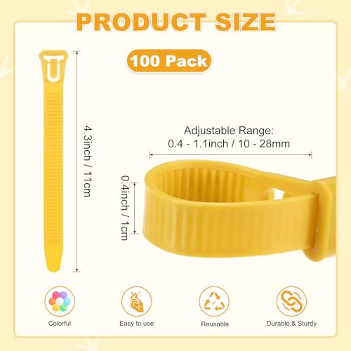 M METERXITY 100-Pack Adjustable Chicken Leg Bands, 10-28 mm Plastic Poultry Identification Chicken Leg Rings for Turkey/Duck/Goose/Chicks, Colorful Numbered Foot Clip on Tags [Yellow] - color: Yellow