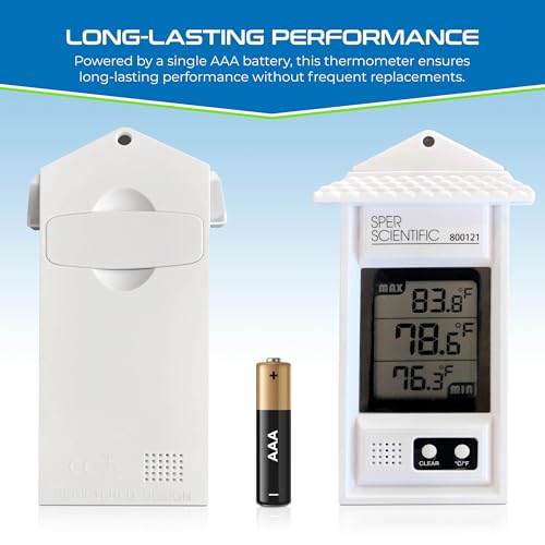 Sper Scientific Compact Digital Min/Max Thermometer 800121 - Wide Range Temperature Logger with Clear LCD Display - Ideal for Laboratories, Food Storage, HVAC & Greenhouses - size: 1 Pack