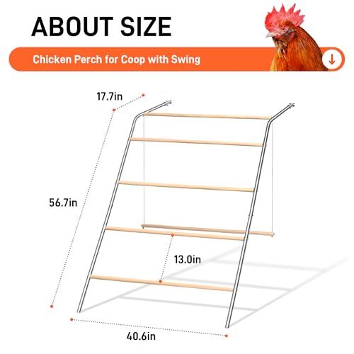 Chicken Roosting Bars with Swing for Coop, Large 4-Tier Wood Chicken Perch for Backyard Poultry, Non-Slip Design, Durable Galvanized Metal Frame, Essential Chicken Coop Accessories (55" L x 40" W) - size: 74" L x 40" W