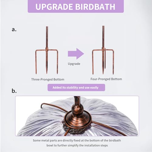 Glass Birdbath Birdfeeder with Metal Stake Garden Outdoor Purple | 31inch height stain glass bird bath for outside,Purple flower bird bath bowl,attract wild birds and beautify outdoor gardens - color: Purple