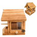 2-in-1 Wooden Bird House for Outside with Feeder, Hanging Birdhouse, Clear Window & EasyClean Door, Carbonized Solid Wood Birdhouse with Metal Guard, for Wrens Bluebirds Hummingbirds, No Assembly