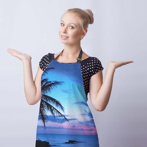 Kitchen Aprons for Men Hawaii Beach Blue Sunset Apron for Women for Cooking Restaurant BBQ Painting Crafting Gardening 27” (W) x 31” (H), Waterproof Apron - color: Hawaii Beach Sunset