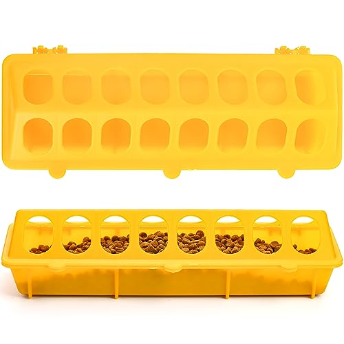 Coloch 6 Pack Flip Top Poultry Feeder, Plastic Chicken Feeder Trough Multi-Hole Poultry Feeding Tray No Mess No Waste Chick Feeding Dispenser for Pigeon, Quails, Duckling Birds, Duck, Chicken
