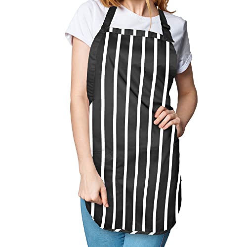 DALIX Apron Commercial Restaurant Home Bib Spun Poly Cotton Kitchen Aprons (2 Pockets) in Pinstripe Black/White - color: Pinstripe Black/White