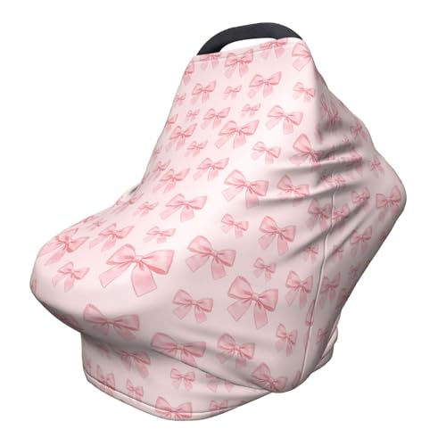 Pink Bow Baby Stuff Car Seat Cover for Baby,Mom Nursing Breastfeeding Covers,Multi-Use Car Seat Canopy Carrier Cover,Stroller Cover Newborn Shower Gift for Boys Girls - color: Pink Bow