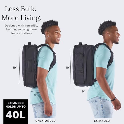 Knack Convertible Dufflel Backpack, Expandable Travel Duffel Bag (24-40L), Large Laptop Duffel Bag - color: Midnight Black, style: Convertible Duffel