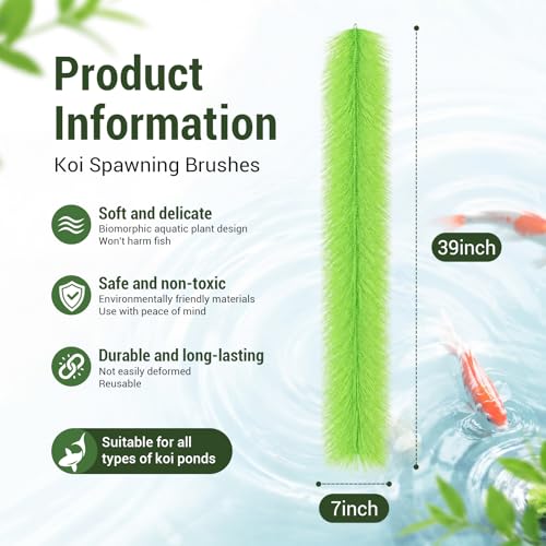 2 Pack Koi Spawning Brush 39" x 7" Fish Pond Filter Brushes with Stainless Steel Ring for Pond Filter Aquarium Skimmer Outdoor Water Garden Decor - size: 39" X 7"