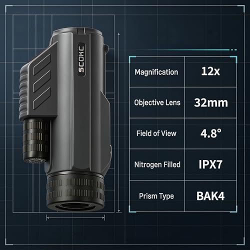 Waterproof Monocular Telescope | Lightweight with Travel Bag, Compact, 12X Magnification, Wide Field of View for Bird Watching, Hunting, Hiking, Camping (12x32, Dark Grey) - color: dark grey