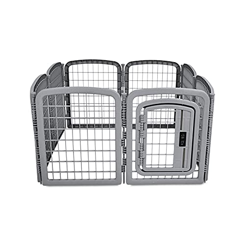 Amazon Basics 8-Panel Octagonal Plastic Dog Playpen, Indoor/Outdoor Pet Fence with Gate, Exercise Pen for Puppies and Small Animals, 28 inches, Grey - color: Grey, size: 28-Inch