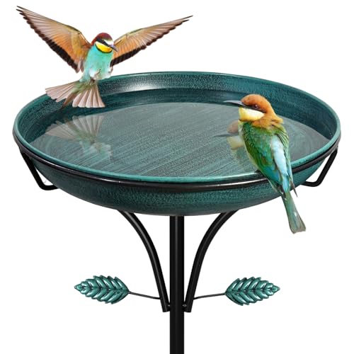 Metal Bird Bath for Outdoor, Vintage Free Standing Birdbathswith Metal Stake Stand,Detachable Bird Baths Feeder Bowl for Garden Patio Yard Lawn Decor,Upgraded 5-Pronged Base (Green) - color: Vintage Green