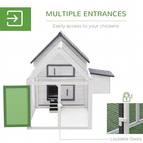 PawHut Grey and White Wooden 0.07-Acre In-Ground Poultry Cage with Nesting Box, Ramp, Run D51-102 | Outdoor Chicken House Poultry Cage, Hen, Removable Tray, Roosting Bars, Ramp, for Garden Backyard - color: Dark Gray